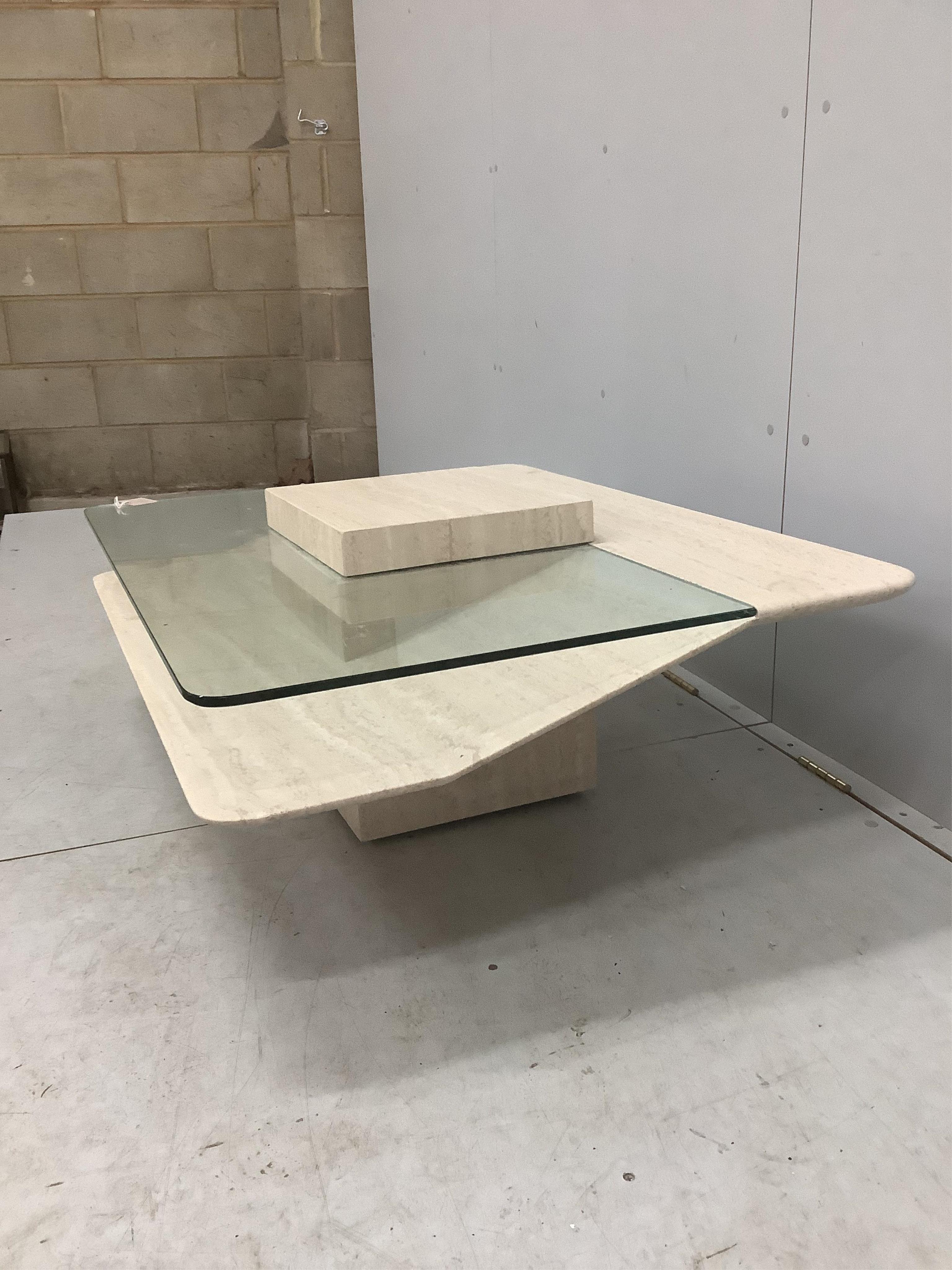 A Contemporary Italian design reconstituted marble and glass rectangular coffee table, width 110cm, depth 80cm, height 41cm. Condition - good